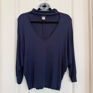VENUS Deep Blue Ribbed V-Neck Top